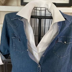 Deal of the month. Levi jacket pearl snaps along with white button blouse. BOTH